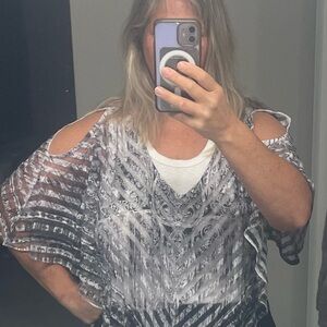 Striped Black and White Poncho